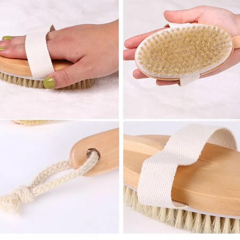 Professional Dry Skin Brush Detachable Handle Body Bristle Bath Massager Scrub 1