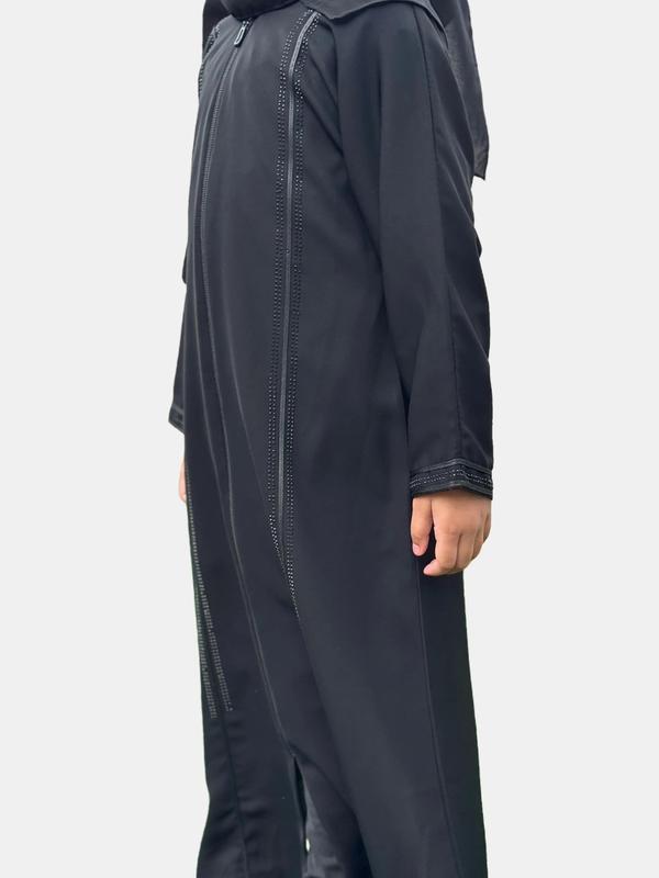 Raya AM-03C - Children's Black Abaya with Zip and Sequin Design 1