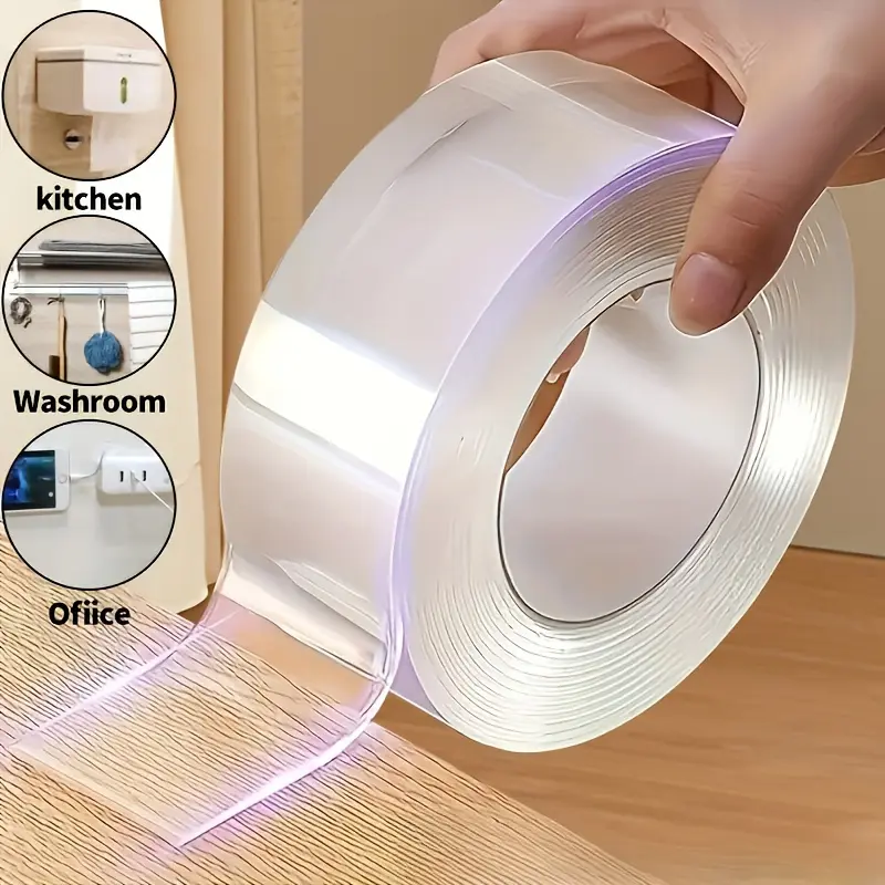 1pc Versatile Transparent Tape - Strong, Residue-Free Adhesive for Home & Office Use | Ideal for Kitchen, Bathroom, Washroom, and DIY Decorations, Office Supplies|Versatile Adhesive|Durable Tape 0
