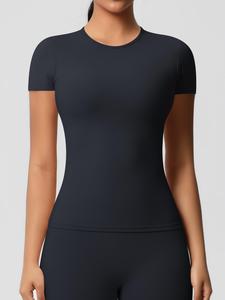 Women's Solid Round Neck Sports Tee, Quick Drying Breathable Crew Neck T-Shirt for Yoga Gym Running, Ladies Sportswear for All Seasons, Gym Workout, Workout Clothes