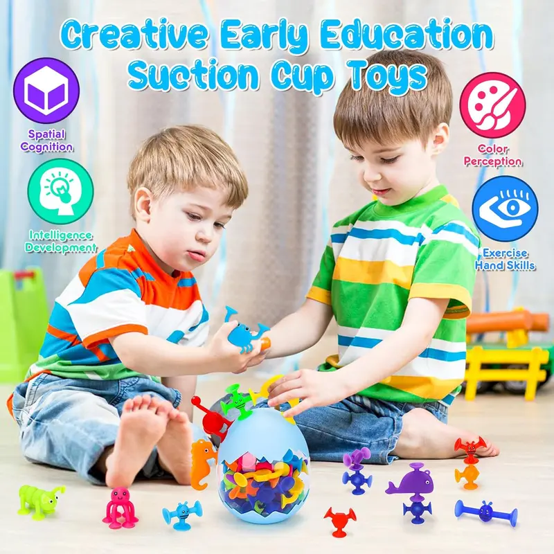 30-Pack Suction Cup Toys – Montessori Sensory Building Toys for Kids Ages 3+ | Silicone Bath & Travel Toys for Boys & Girls | Autism-Friendly, Educational STEM Toy for Toddlers & Children Aged 3 4 5 6 7 8 1