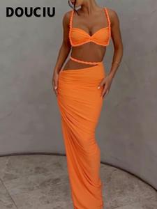 DOUCIU Multicolor Summer Beach Vacation Cool Light Sexy Hot Thin Women's Twisted Sleeveless Spaghetti Strap Vest Skirt Minimalist Two-Piece Set