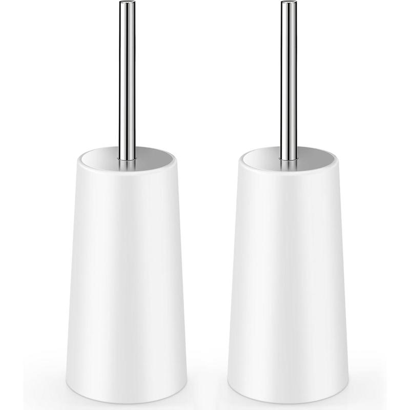 Toilet Brush and Holder, 2 Pack Toilet Brush with 304 Stainless Steel Long Handle, Toilet Bowl Brush for Bathroom Toilet-Ergonomic, Elegant,Durable (White) 0