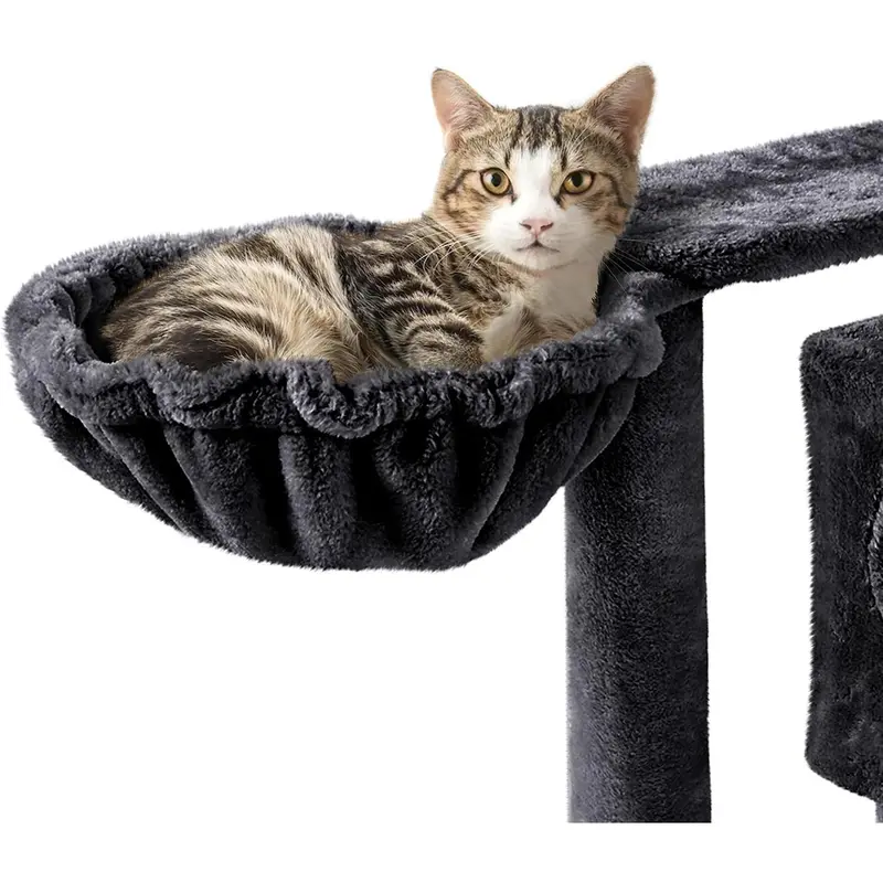 Cat Tree, 144.5cm Multilevel Cat Climbing Tower w/ 2 luxury Condos, Basket Cat Bed,3 Scratching Posts & Ladder for Indoor Cats, Black 4