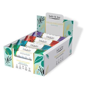 Jade & Joy Collagen Protein Bars, 12 x 50g Selection Pack, 2500mg Vegan Collagen, High Protein, Low Sugar, Low Calories, Dairy Free and Gluten Free, Vitamins & Minerals, Plant Collagen, Milk and White Chocolate Snack Natural