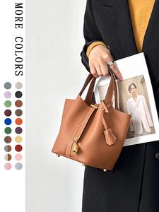 Women's Cowhide Bucket Bag, Ladies Purse, Fashionable Solid Color Handbag, Casual Versatile Shoulder Bag for Daily Used, Trendy All-match Commuter Bag