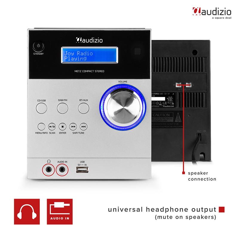 Audizio Metz HiFi Stereo System with DAB, CD & Bluetooth - Aluminium 4