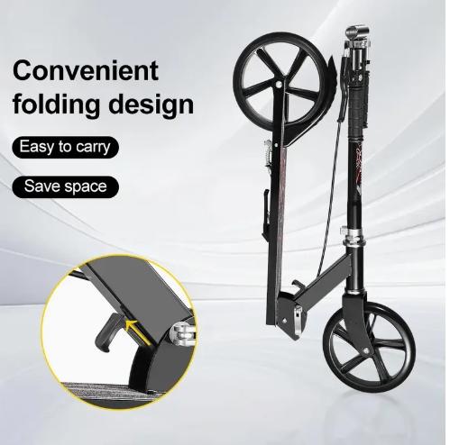Product Introduction of Children's colorful flashing wheel scooter, foldable, suitable for children aged 7-14, adjustable height, with brakes, large wheels, black 9