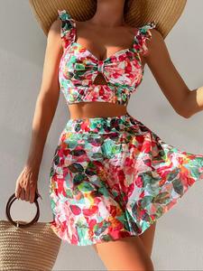 Women's All Over Print Bikini Set, Casual Fashion Chic Swimsuit Set for Beach Holiday Vacation Swimming, Tankini, Ladies Swimwear for All Seasons