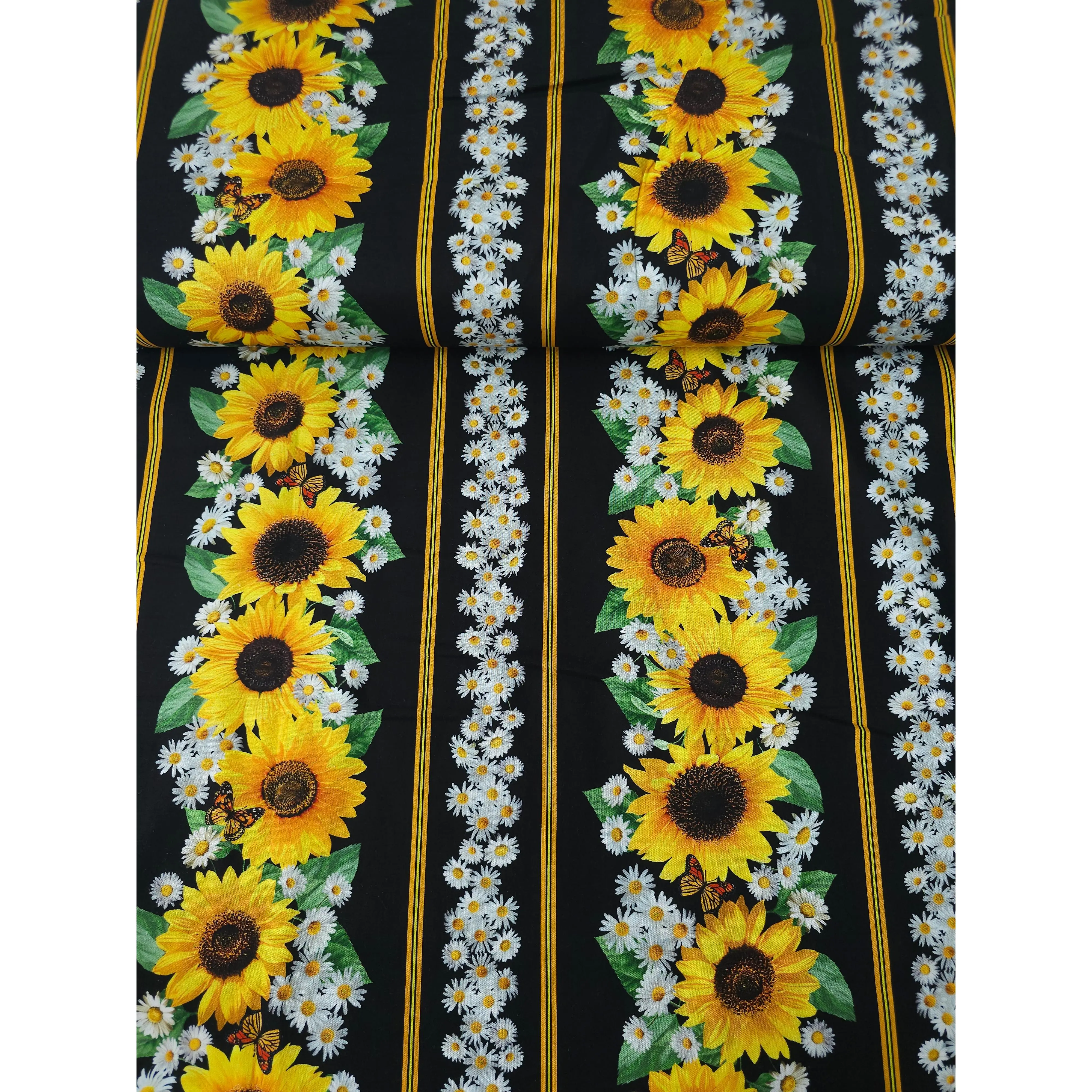 Sunflower Daisy Large Panel Stripe 100% Cotton