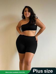 【Plus Size】 Solid Color Compression Shorts, Casual Comfy Breathable Skinny Shorts for Daily Wear, Women's Bottoms for Summer