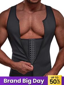 Men's Solid Zip Front Waist Trainer, Adjustable Body Shaper Vest, Workout Gym Exercise Sweat Shirt, Men's Sport & Outdoor Clothing, Solid Sports Vest