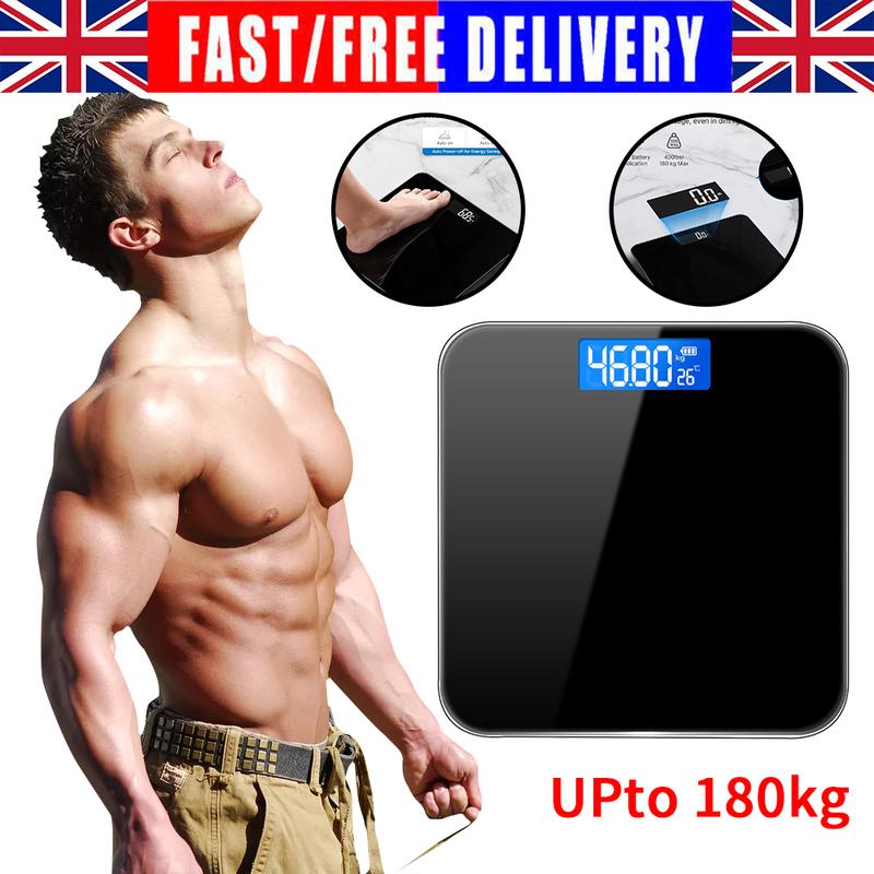 Digital Bathroom Scales 180KG – High Precision Electronic Body Weight Scale with Large LCD Backlit Display, Step-On Technology & Non-Slip Surface – UK Home Health & Fitness Tracking 0