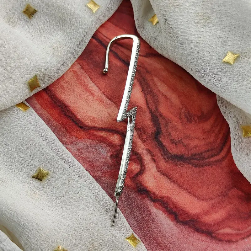 Gold and Silver Lightning Zircon Ear Climber Wrap Crawler Hook Earring 4