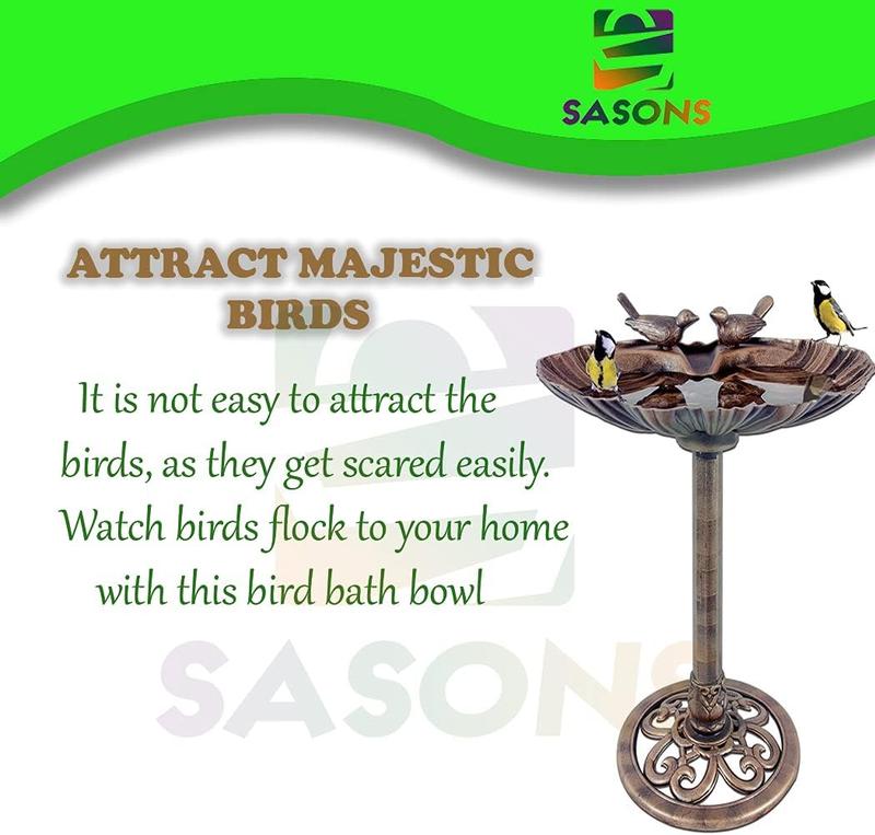 Large Free Standing Traditional Bird Bath Feeding Station Bronze Metal Effect Plastic Ornamental Bathing Feeder Table for Birds Garden, Patio, Lawn, Decking, Greenhouse & Outdoor Decor 3