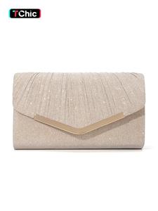 Women's Elegant Glitter Evening Bag, Exquisite Trendy Clutch Bag, Fashionable V-shaped Metal Decoration Crossbody Bag for Wedding Party Banquet