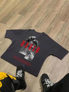 Men's Statue & Letter Print Round Neck Tee, Loose Casual Fashion Short Sleeve T-shirt for Summer, Men's Top for Daily Wear, Tropical