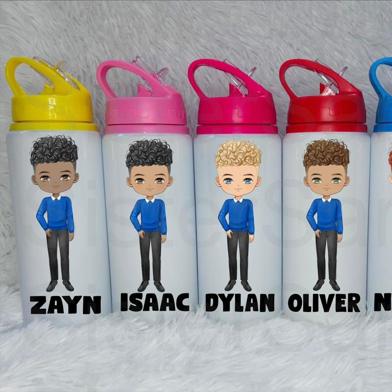 Boy Kids Personalised Metal Water Bottle Back to School Gift Birthday Party Bag Filler Drinkware 3