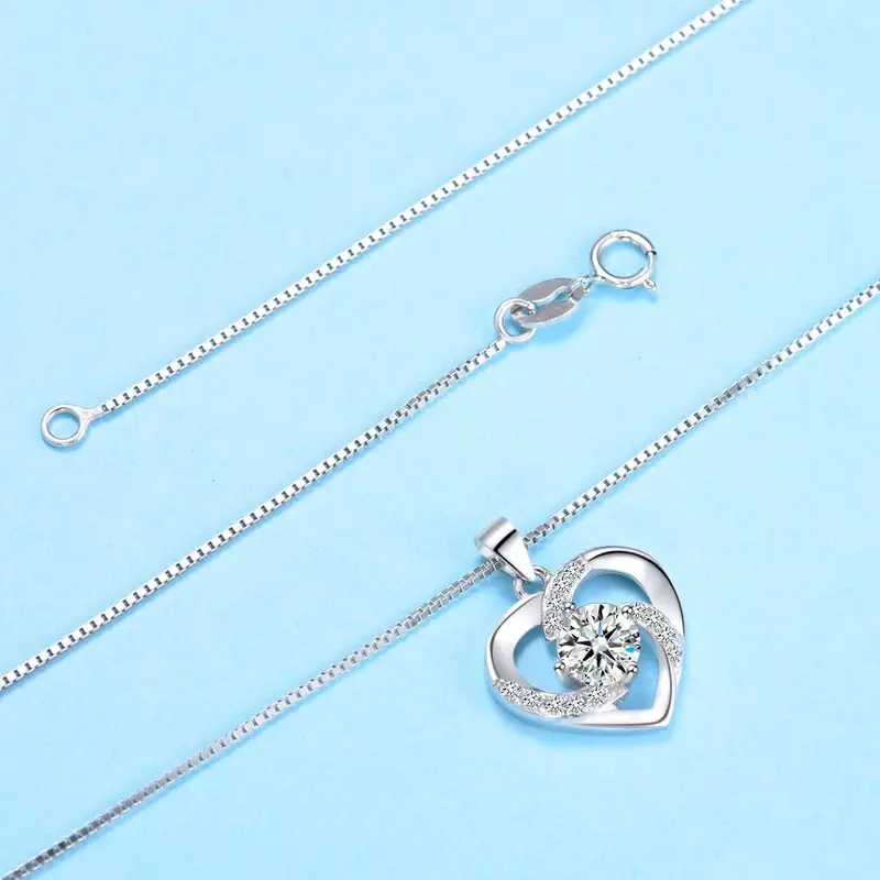 Amour – 925 Sterling Silver Women’s Heart Clear White Necklace and Earrings Set 4