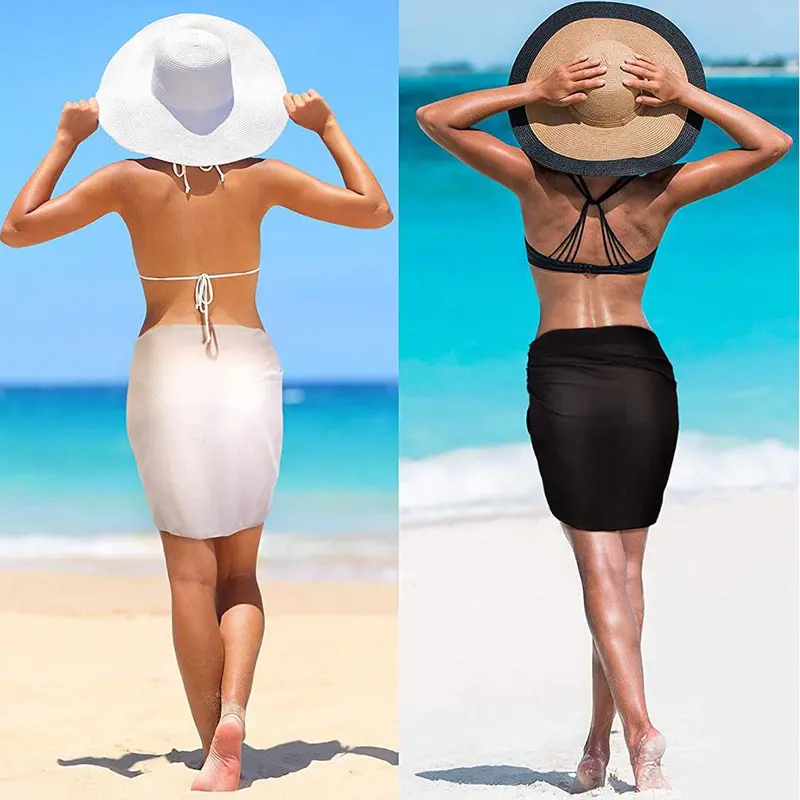Women Chiffon Short Sarongs Bikini Cover Ups Beach  Swimsuit Bathing Suit Wrap Skirt for Swimwear 2