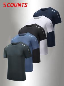 Men's Solid Color Letter Print Round Neck Sports Tee, Regular Fit Comfortable Breathable Quick Drying Short Sleeve T-shirt for Gym Workout Running, Casual Sporty Top for Indoor Outdoor Wear, Athletic Top