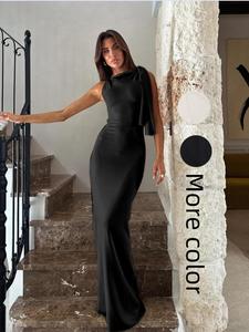 Women's Plain Knot Shoulder Asymmetrical Shoulder Bodycon Dress, Elegant Classy Sleeveless Maxi Dress for Party Club Dating Wear, Ladies Summer Clothes, Summer Dresses 2025