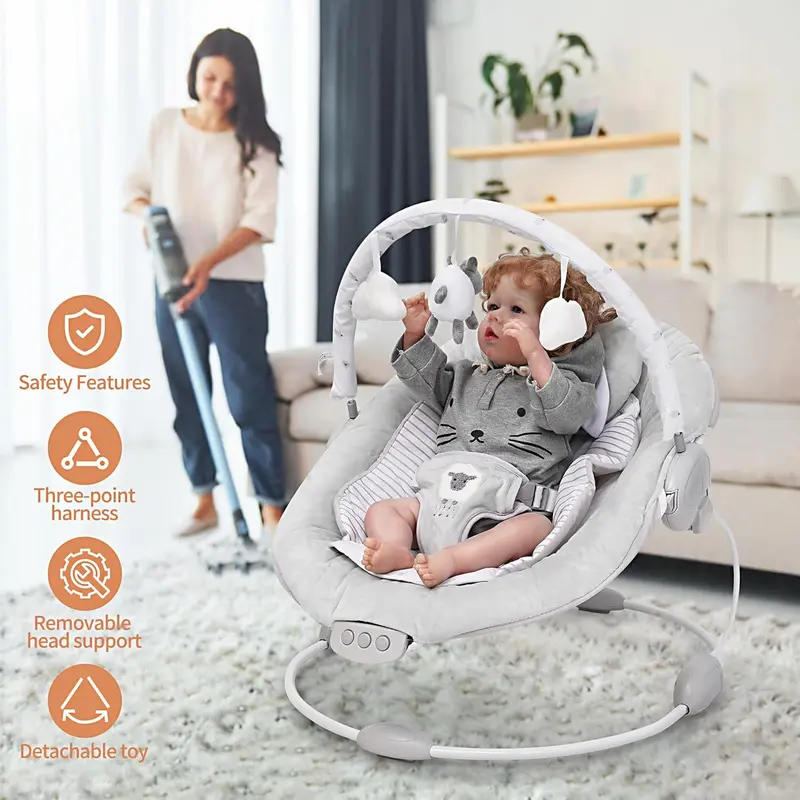 LADIDA Soft Padded Lamb Bouncer, Suitable for Newborns 0-6 Months, Soothing Music and Vibration 2