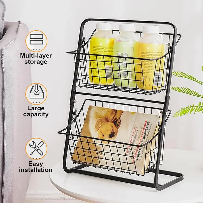 2 Tier Fruit Basket Countertop Metal Vegetable Detachable Metal Wire Rack Holder 6