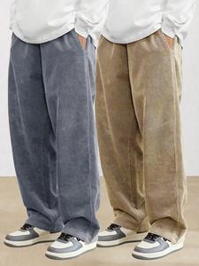 Men's Solid Corduroy Pants, Casual Comfy Loose Straight Leg Trousers for Fall & Winter, Men's Bottoms for Daily Wear