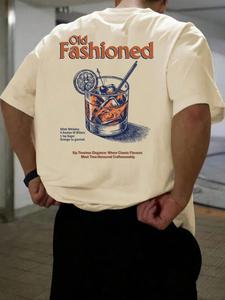 Men's Regular Fit Letter & Old Fashioned Graphic Print Round Neck Tee, Street Fashion Casual Short Sleeve T-shirt for Daily Wear, Menswear for All Seasons, Top