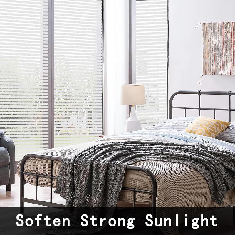 Product Introduction of Window Film Privacy Self Adhesive Frosted Window Sticker Reusable No Glue Film Stripe Vinyl Static Cling Door Glass Covering for Living Room Office 30×200cm 9