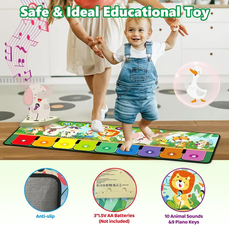 Rodzon Toys for 1-4 Year Old Boys Girls, Musical Play Mat with 9 Piano Keyboard, Piano Dance Mat Built in 19 Sounds & Recording Function for Toddlers Infant Kids Birthday Gifts Present Early Education 4
