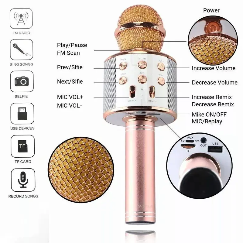 Karaoke Microphone Speaker Handheld KTV Player Mic Party Wireless Bluetooth UK 7