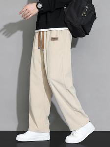 Men's Solid Corduroy Pants, Loose Casual Comfy Straight Leg Trousers for Spring & Fall, Men's Bottoms for Daily Wear
