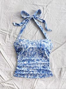 Women's Plants Print Halter Neck Tank Top, Casual Sleeveless Floral Print Top for Summer, Ladies Clothes for Daily Wear, Womenswear