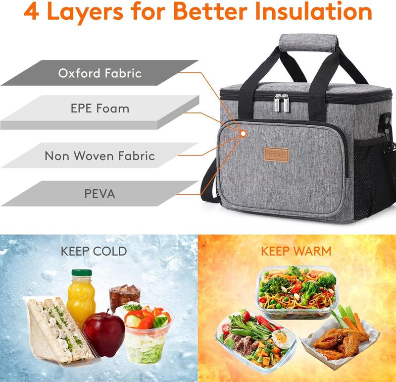 15L (24 Cans) Insulated Lunch Bag, Cooler Bag for Lunch/Work/School/Beach/Picnic (Grey) 1