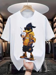 Men's Regular Fit Cartoon Goose Print Round Neck Tee, Fashion Casual Short Sleeve T-shirt for Daily Wear, Men Summer Clothes, Top