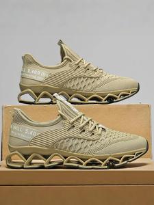 Men's Letter Print Ribbed Cut Out Lace Up Running Shoes, Casual Sporty Breathable Comfortable Sneakers, Male All-match Sports Shoes for Daily Wear, Running Athletic Shoes