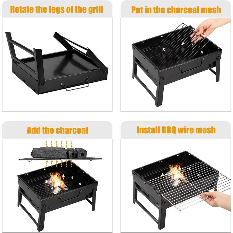 Barbecue Grill Portable, Charcoal Barbecues, Stainless Steel BBQ, Desk Tabletop Outdoor Barbecue Grill, Charcoal BBQ Pit Grill for Picnic Garden Camping Travel (20.47''x11.61''x8.74'') Foldable Traditional Small 4