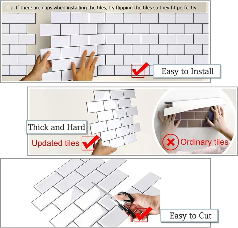 Self Adhesive 3D Tile Stickers for Kitchen Backsplash and Bathroom - Lightweight, Heat Shield, Humidity Resistant 2