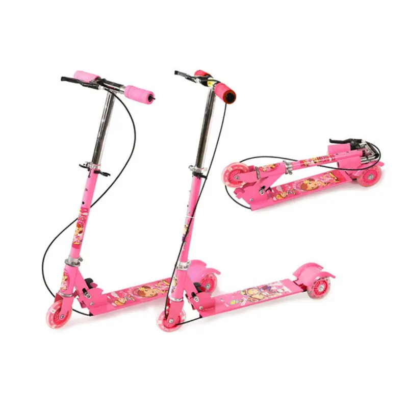 Teenage Kids Iron Scooter Kick Flash LED Brake 3 Wheel Push Adjustable Folding 2