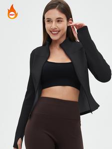 Women's Solid Zip Up Thermal Lined Sports Coat, Casual Long Sleeve Funnel Neck Sports Outerwear for Fall & Winter, Women's Sportswear for Indoor Outdoor Wear