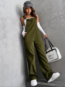 Women's Solid Color Overalls, Casual Fashion Sleeveless Overalls Jumpsuit for Daily Wear, Ladies Clothes for All Seasons, Womenswear, Casual Comfy Overalls, Casual Fitted Jumpsuit