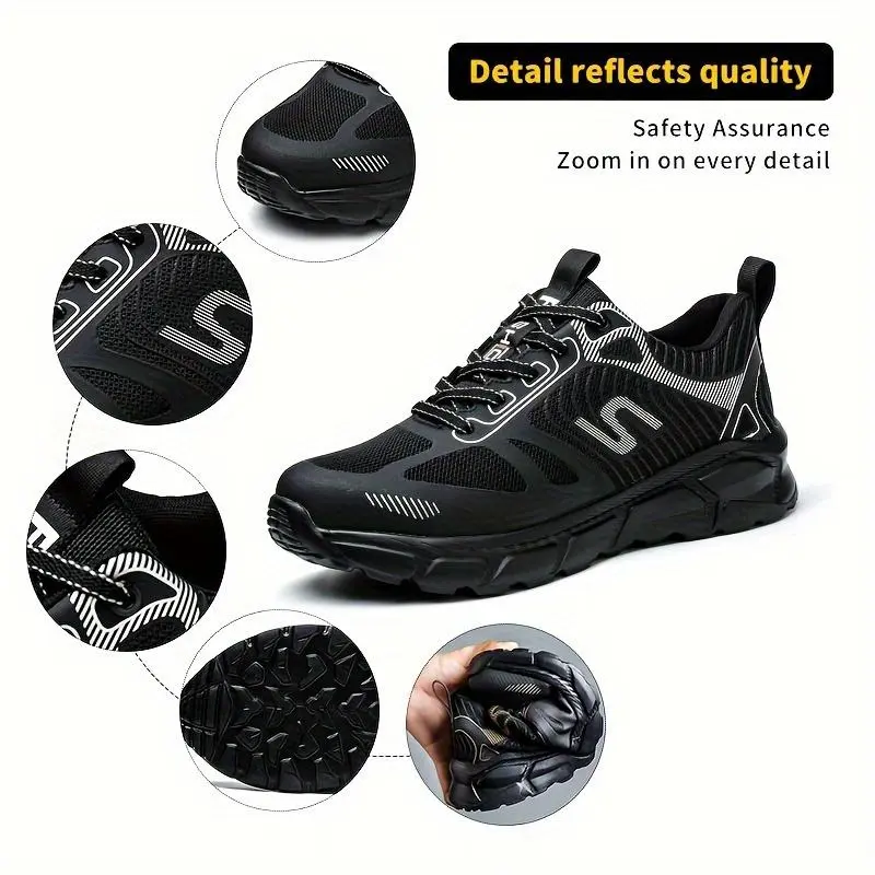 Men's Breathable Steel Toe Lace Up Work Sneakers, Anti Smashing Steel Toe Safety Shoes Puncture Proof Work Shoes, Breathable And Comfortable Men's Work Shoes 1