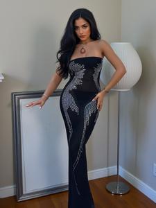 Women's Contrast Sequin Backless Bodycon Tube Dress, Elegant Sleeveless Maxi Dress for Party Club Dating Wear, Ladies Summer Clothes