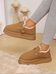 Solid Color Plush Lining Snow Boots, Casual Comfortable Warm Ankle Boots for Fall & Winter, Trendy All-match Round Toe Shoes for Women
