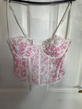 Product Review of Women's Holiday Blue & White Print Lace Trim Bustier Top, Boned Shaping Cami, Suitable For Party, Afternoon Tea, Beach, Carnival, Spring & Summer from s**n l**y 0