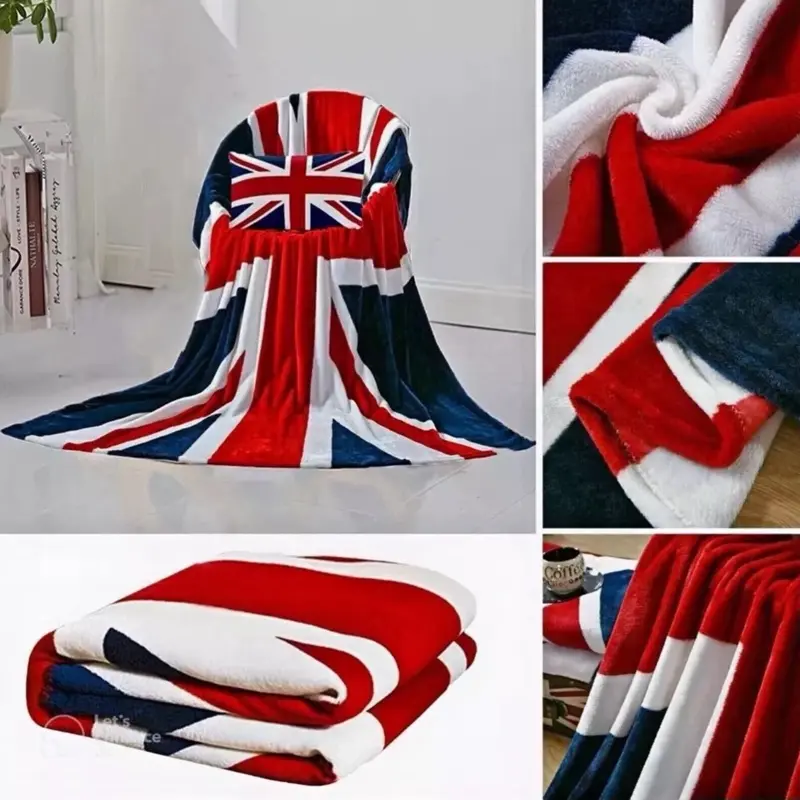 Bed sofa  throw flag Union Jack British soft faux fur fleece blanket size double king 4