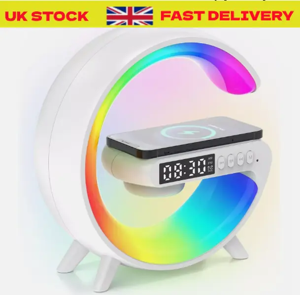 Multifunction Alarm Clock Wireless Charger Bluetooth Speaker RGB Night Light
