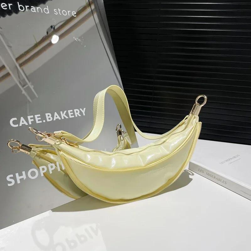 Motorcycle Style Y2K Spicy Girl Crossbody Bags New Zipper PU Shiny Banana Shoulder Bag Fashionable Trend Personalized Chest Bag 8